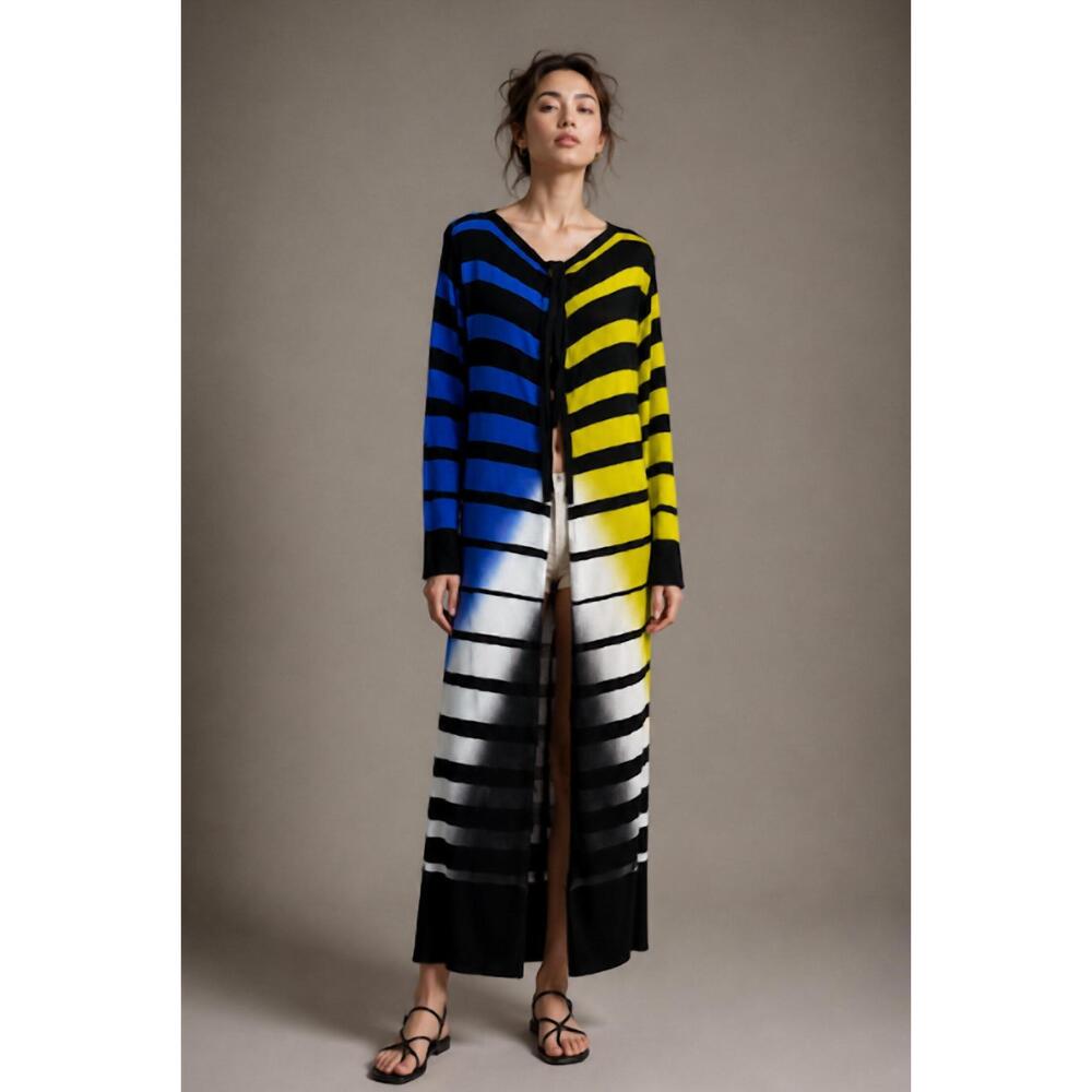 NEW PIER ANTONIO GASPARI striped cardigan in bluette/avocado